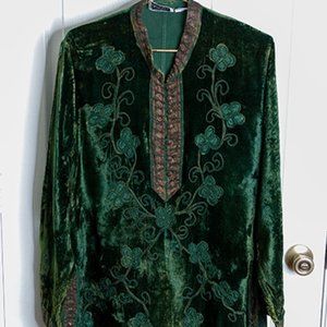 Vintage Green and Gold Hand-Woven Tunic